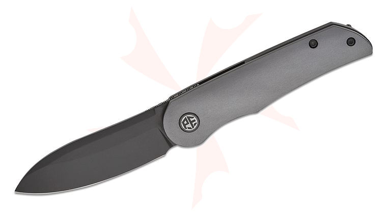 Petrified Fish PFE16 El Camino Front Flipper Knife 3.15 inch N690 Black Stonewashed Sheepsfoot Blade, Hard Anodized Gray Aluminum Handles