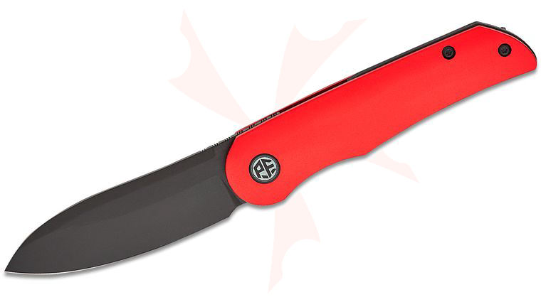 Petrified Fish PFE16 El Camino Front Flipper Knife 3.15 inch N690 Black Stonewashed Sheepsfoot Blade, Hard Anodized Red Aluminum Handles