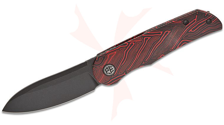 Petrified Fish PFE16 El Camino Liner Lock Front Flipper Knife 3.15 inch N690 Black Stonewashed Drop Point Blade, Red G-Mascus Handles