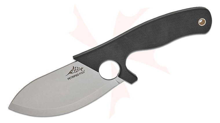 Petrified Fish PFH01DW Eel Fixed Blade Knife 4.5 inch Stonewashed Drop Point Blade, Black G10 Handles, Black G10 Sheath