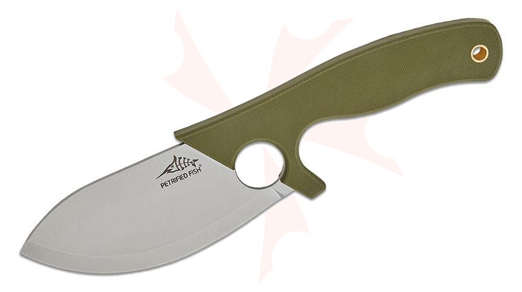 Petrified Fish PFH01GRW Eel Fixed Blade Knife 4.5 inch Stonewashed Drop Point Blade, Green G10 Handles, Green G10 Sheath