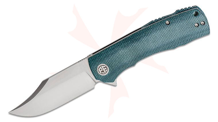 Petrified Fish PFP03 Victor Flipper Knife 3.58 inch K110 (D2) Satin Clip Point Blade, Blue Micarta Handles