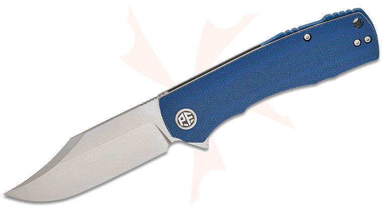 Petrified Fish PFP03 Victor Flipper Knife 3.58 inch K110 (D2) Stonewashed Clip Point Blade, Blue Micarta Handles