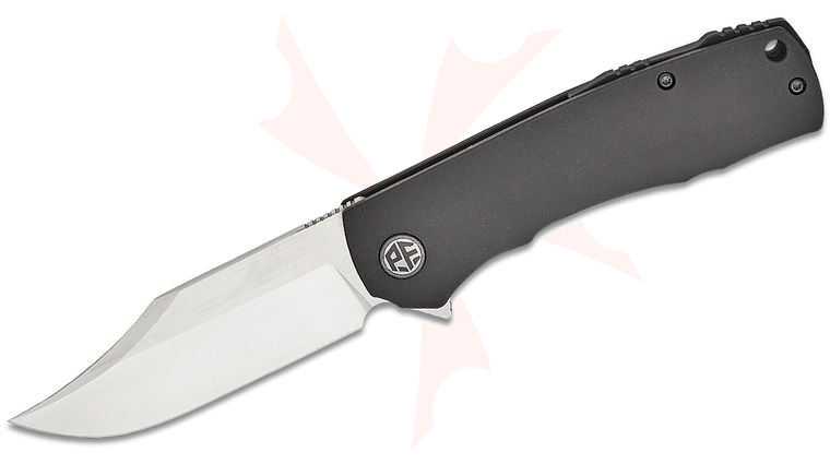 Petrified Fish PFP03 Victor Flipper Knife 3.58 inch 154CM Satin Clip Point Blade, Black Nanoceramic Coated Aluminum Handles