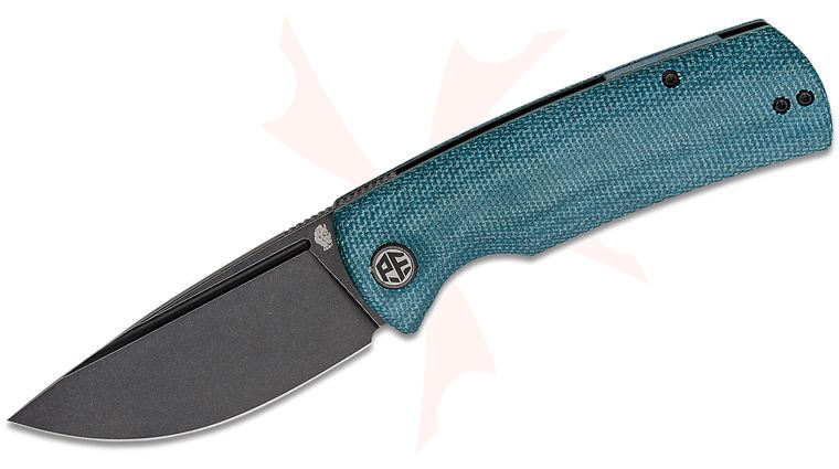 Petrified Fish PFP01 Beluga Linerlock Front Flipper Knife 3.62 inch K110 (D2) Black Stonewashed Drop Point Blade, Blue Micarta Handles