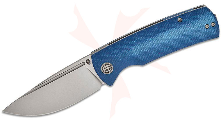 Petrified Fish PFP01 Beluga Liner Lock Front Flipper Knife 3.62 inch K110 (D2) Stonewashed Drop Point Blade, Blue Micarta Handles