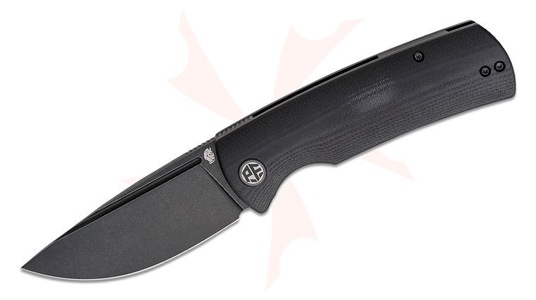 Petrified Fish PFP01 Beluga Linerlock Front Flipper Knife 3.62 inch K110 (D2) Black Stonewashed Drop Point Blade, Black G10 Handles