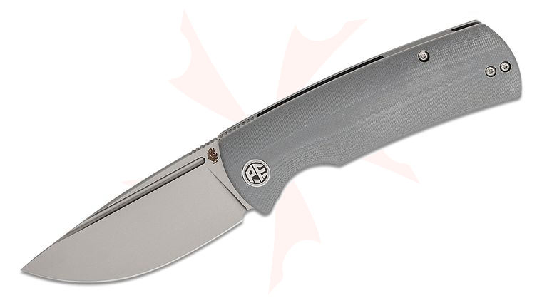 Petrified Fish PFP01 Beluga Linerlock Front Flipper Knife 3.62 inch K110 (D2) Sand Blasted Drop Point Blade, Gray G10 Handles