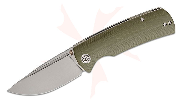Petrified Fish PFP01 Beluga Linerlock Front Flipper Knife 3.62 inch K110 (D2) Sand Blasted Drop Point Blade, Green G10 Handles
