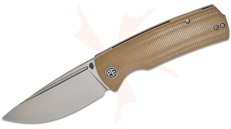 Petrified Fish PFP01 Beluga Liner Lock Front Flipper Knife 3.62 inch K110 (D2) Stonewashed Drop Point Blade, Khaki Micarta Handles