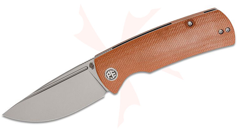 Petrified Fish PFP01 Beluga Linerlock Front Flipper Knife 3.62 inch K110 (D2) Sandblasted Drop Point Blade, Brown Micarta Handles