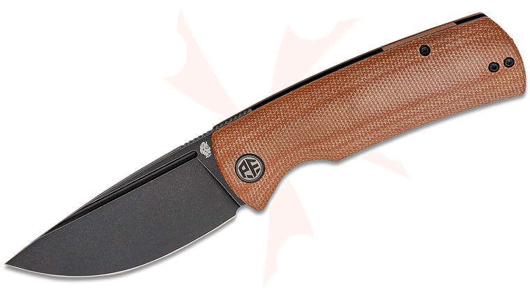 Petrified Fish PFP01 Beluga Linerlock Front Flipper Knife 3.62 inch K110 (D2) Black Stonewashed Drop Point Blade, Brown Micarta Handles