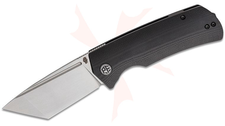 Petrified Fish PFP01T Beluga Linerlock Front Flipper Knife 3.58 inch K110 (D2) Stonewashed Tanto Blade, Black G10 Handles