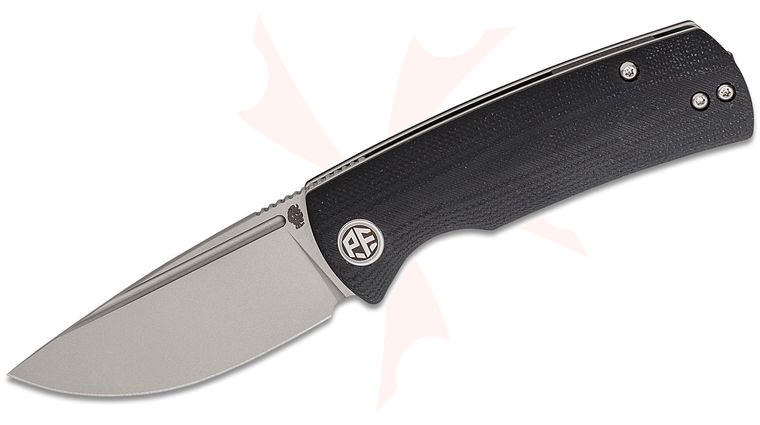 Petrified Fish PFP01X Mini Beluga Linerlock Front Flipper Knife 2.99 inch 14C28N Sand Blasted Drop Point Blade, Black G10 Handles