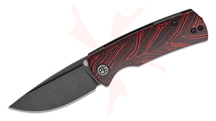 Petrified Fish PFP01X Mini Beluga Linerlock Front Flipper Knife 2.99 inch 14C28N Black Stonewashed Drop Point Blade, Red/Black Coral G10 Handles