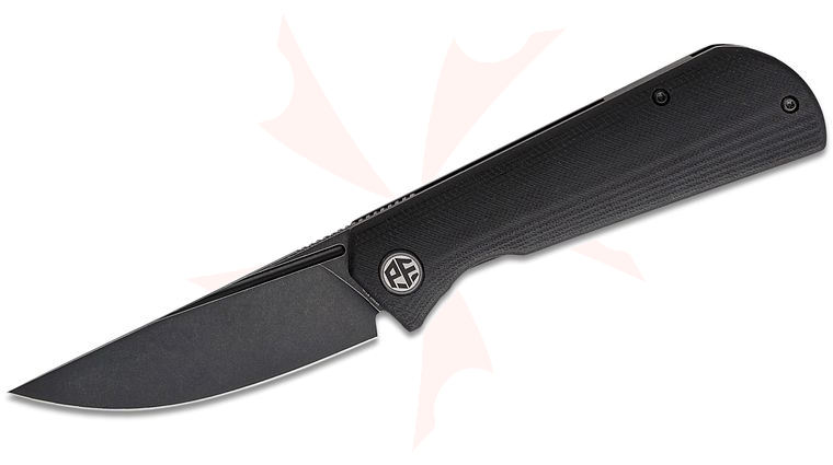 Petrified Fish PFP07 Viking Front Flipper Knife 3.62 inch K110 (D2) Black Stonewashed Blade, Black G10 Handles