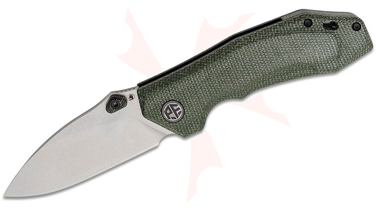 Petrified Fish PFP04 Havrog Folding Knife 3.15 inch K110 (D2) Stonewashed Drop Point Blade, Green Micarta Handles