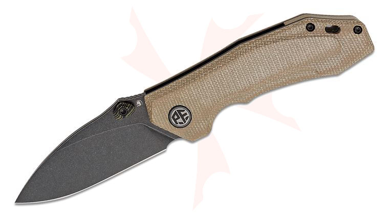 Petrified Fish PFP04 Havrog Folding Knife 3.15 inch K110 (D2) Black Stonewashed Drop Point Blade, Khaki Micarta Handles