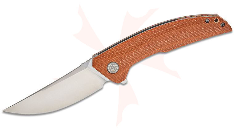Petrified Fish PFP05 Deepsea Flipper Knife 3.66 inch K110 (D2) Satin Trailing Point Blade, Brown Micarta Handles