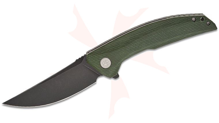 Petrified Fish PFP05 Deepsea Flipper Knife 3.66 inch K110 (D2) Black Stonewashed Trailing Point Blade, Green Micarta Handles