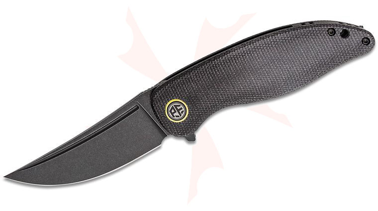 Petrified Fish PFP06 Simum Flipper Knife 3.5 inch K110 (D2) Black Stonewashed Trailing Point Blade, Black Micarta Handles
