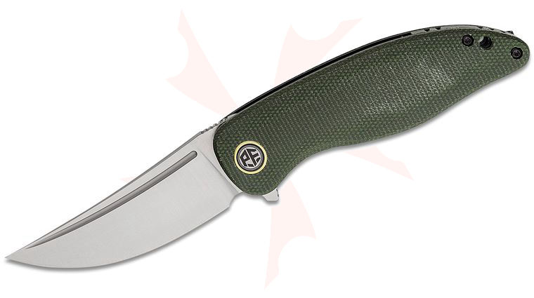 Petrified Fish PFP06 Simum Flipper Knife 3.5 inch K110 (D2) Satin Trailing Point Blade, Green Micarta Handles