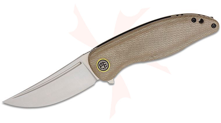 Petrified Fish PFP06 Simum Flipper Knife 3.5 inch K110 (D2) Satin Trailing Point Blade, Khaki Micarta Handles