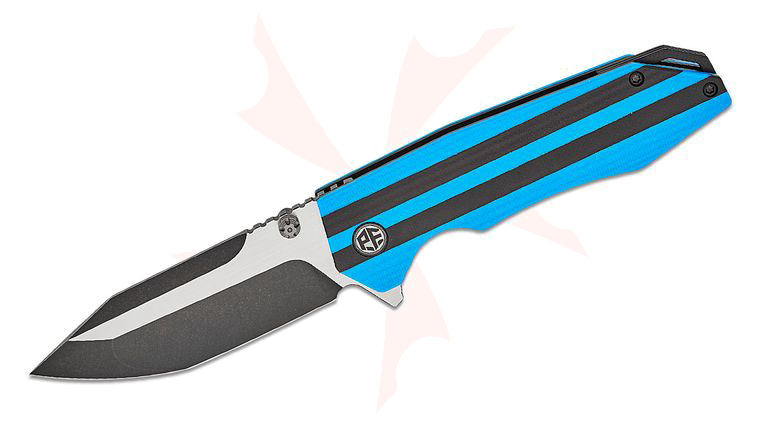 Petrified Fish PFP08 Mocado Liner Lock Flipper Knife 3.58 inch K110 Black Two-Tone Tanto Blade, Blue/Black G10 Handles