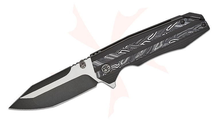 Petrified Fish PFP08 Mocado Liner Lock Flipper Knife 3.58 inch K110 Black Two-Tone Tanto Blade, White G-Mascus/Black G10 Handles