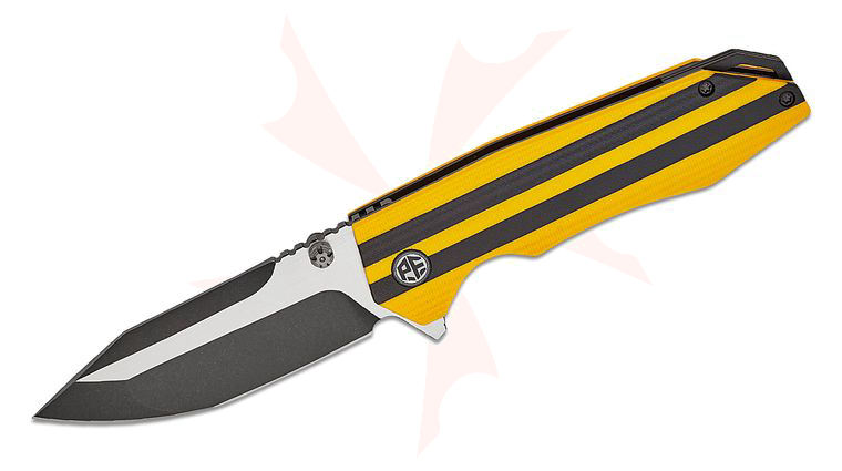 Petrified Fish PFP08 Mocado Liner Lock Flipper Knife 3.58 inch K110 Black Two-Tone Tanto Blade, Yellow/Black G10 Handles