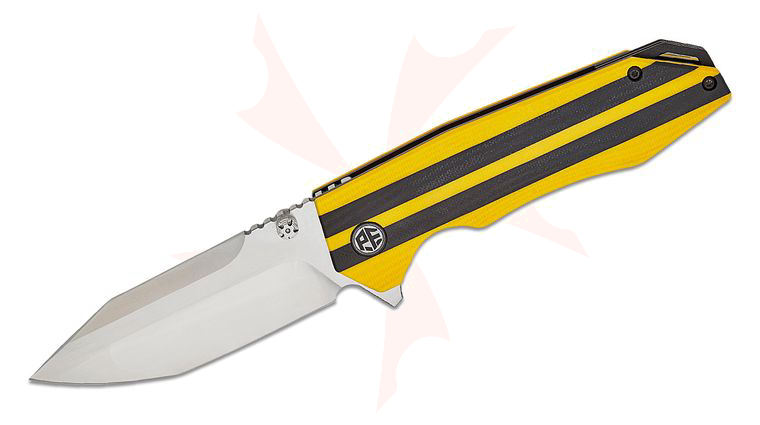 Petrified Fish PFP08 Mocado Liner Lock Flipper Knife 3.58 inch K110 Satin Tanto Blade, Yellow/Black G10 Handles