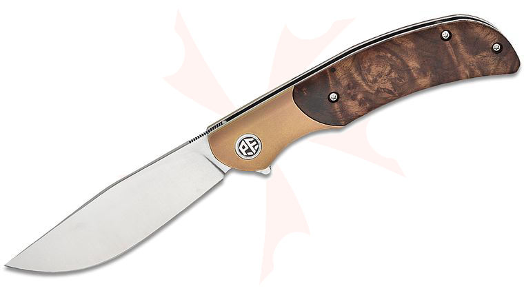 Petrified Fish PFP09 Hourglass Liner Lock Flipper Knife 3.54 inch K110 Satin Drop Point Blade, Gall Wood Handles with Bronze Titanium Bolsters