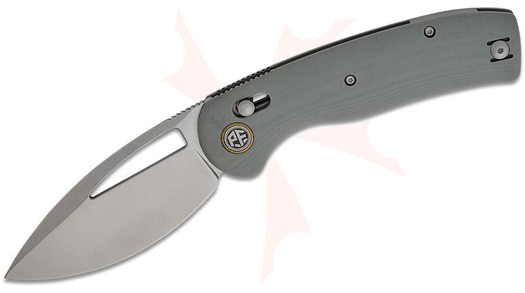 Petrified Fish PFP13GAW-K110 Viper Crossbar Lock Folding Knife 3.5 inch K110 Stonewashed Modified Leaf Blade, Gray G10 Handles