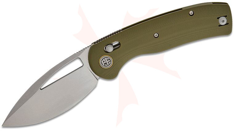 Petrified Fish PFP13GRW-K110 Viper Crossbar Lock Folding Knife 3.5 inch K110 Stonewashed Modified Leaf Blade, Green G10 Handles