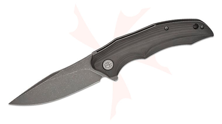Petrified Fish PFP10 Hairtail Linerlock Flipper Knife 3.54 inch K110 Gray Stonewashed Drop Point Blade, Carbon Fiber Handles