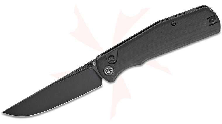 Petrified Fish PFP14 Lis Button Lock Folding Knife 3.88 inch 10Cr15coMoV Black Trailing Point Blade, Black G10 Handles