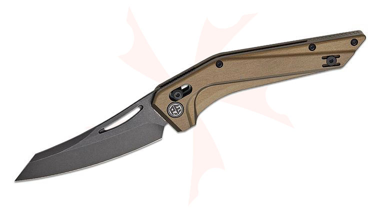 Petrified Fish PFP15BGADW Frigate Crossbar Lock Folding Knife 3.9 inch CPM-S35VN Black Stonewashed Reverse Tanto Blade, Bronze Anodized Aluminum Handles