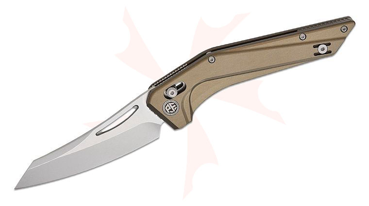 Petrified Fish PFP15BGADW Frigate Crossbar Lock Folding Knife 3.9 inch CPM-S35VN Stonewashed Reverse Tanto Blade, Bronze Anodized Aluminum Handles