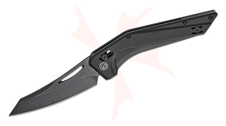 Petrified Fish PFP15BGADW Frigate Crossbar Lock Folding Knife 3.9 inch CPM-S35VN Black Stonewashed Reverse Tanto Blade, Black Anodized Aluminum Handles