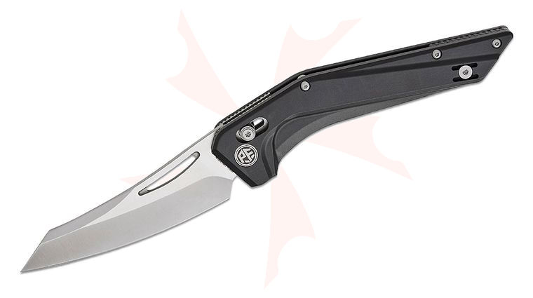 Petrified Fish PFP15BGADW Frigate Crossbar Lock Folding Knife 3.9 inch CPM-S35VN Satin Reverse Tanto Blade, Black Anodized Aluminum Handles