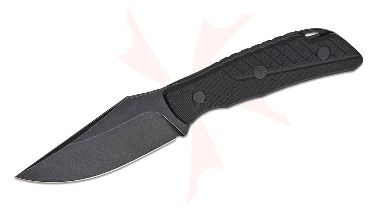Petrified Fish PFP16 Barracuda Fixed Blade Knife 4 inch N690 Black Stonewashed Clip Point Blade, Black G10 Handles, Kydex Sheath