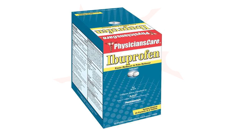 PhysiciansCare Brand Ibuprofen -  50 Packs of 2 Tablets Each