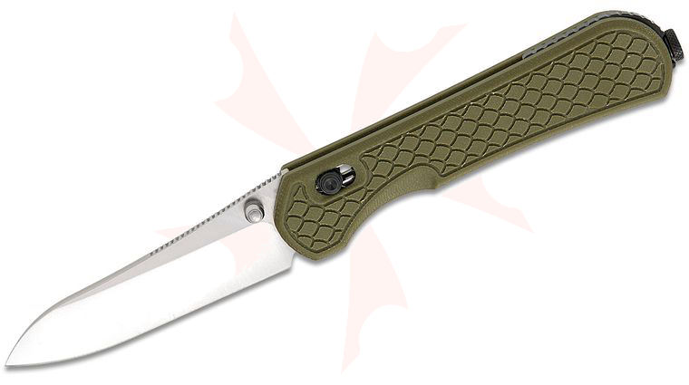 Piratech Knives Kraki Lite Crossbar Lock Folding Knife 3.21 inch CPM-S30V Satin Drop Point Blade, Green Dragon Scale G10 Handles, Reversible Clip