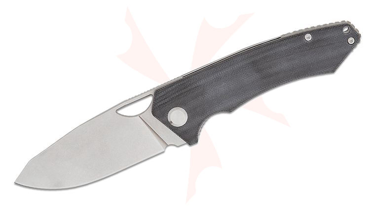 PMP Knives Spartan Front Flipper Knife 3.25 inch N690 Stonewashed Drop Point Blade, Black G10 Handles