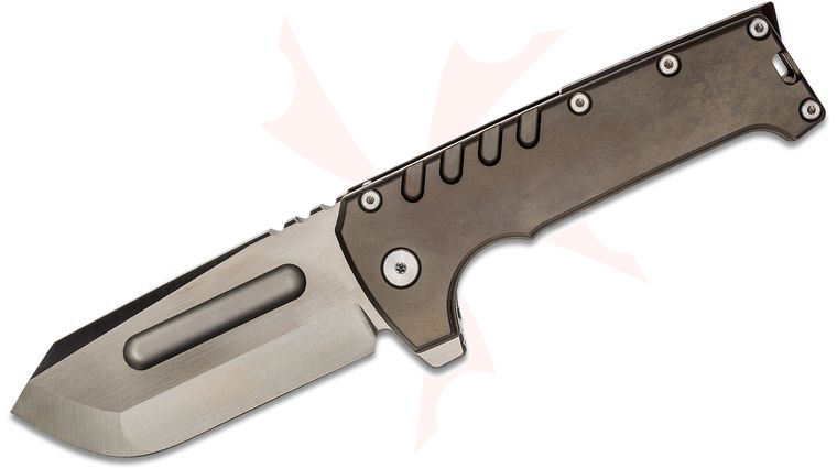 PMP Knives Grizzly Flipper Knife 4 inch D2 Reverse Tanto Blade, Bronze Anodized Titanium Handles