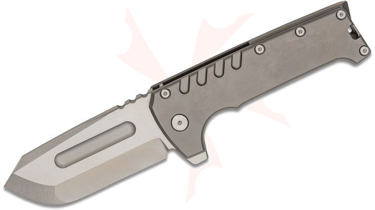 PMP Knives Grizzly Flipper Knife 4 inch D2 Reverse Tanto Blade, Bead Blasted Titanium Handles