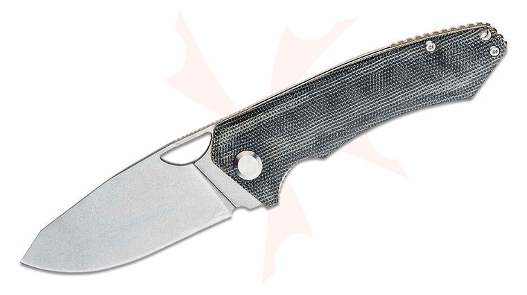 PMP Knives Spartan Front Flipper Knife 3.25 inch N690 Stonewashed Drop Point Blade, Black Micarta Handles