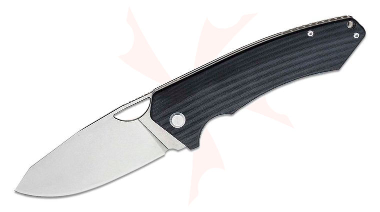 PMP Knives Spartan XL Front Flipper Knife 4 inch N690 Stonewashed Drop Point Blade, Black G10 Handles
