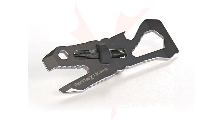 PocketToolX PIRANHA Pocket Tool, Stonewash, 3.875 inch Overall, Stainless Steel
