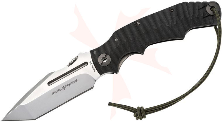 Pohl Force Foxtrot Three Outdoor Folder 4.44 inch Stonewashed Niolox Plain Blade, Black G10/Titanium Handle